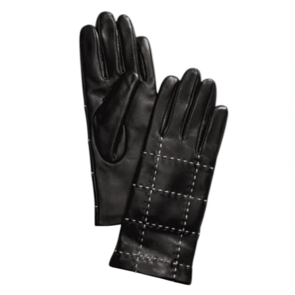NWT Charter Club Women’s Topstitch Black Leather Gloves Stocking‎ Stuffer Gift